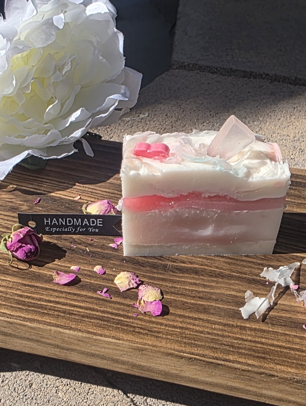Handmade Pink & White Artisan Bath Soap With Exfoaliating Bag